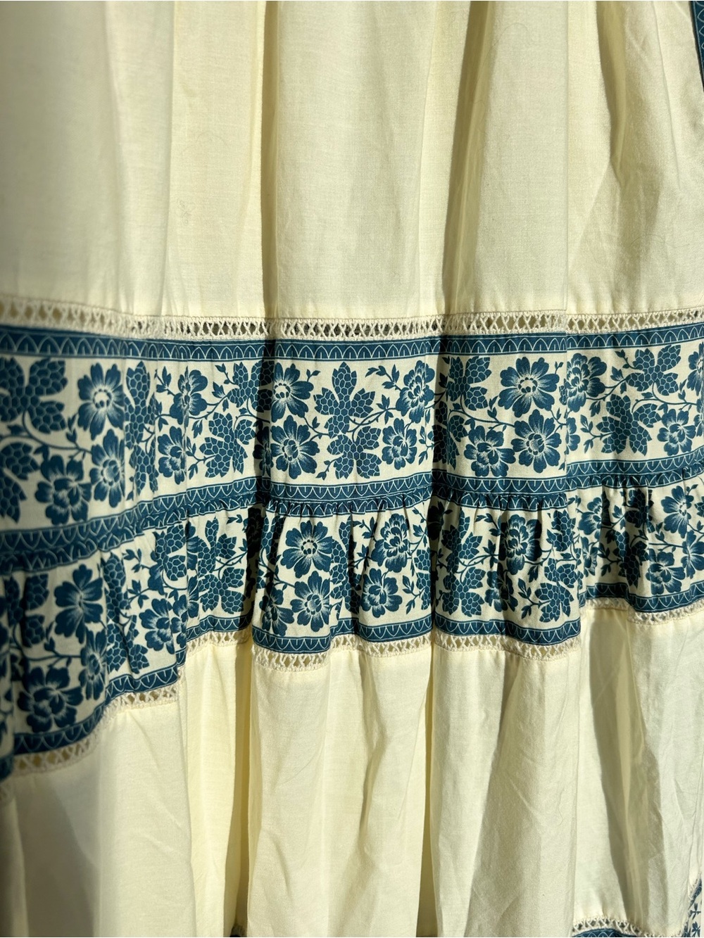 Sea NY Arlo Maxi Floral Tiered Smocked Bodice Blue Cream Cotton Dress Size S - Picture 8 of 12
